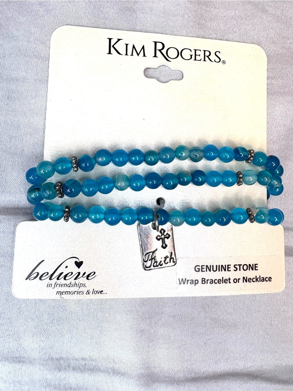 NWT Kim Rogers Faith LP Genuine Stone Wrap Bracelet Necklace Blue